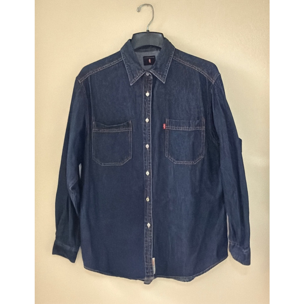 Vintage 90s Levi’s Denim Shirt Men's Size L Dark Wash Red Tab Button Down 1998